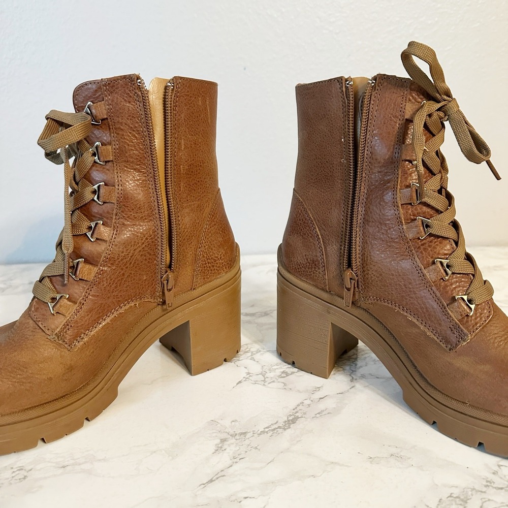 Flexi Tan Leather Lace Up Chunky Heel Lug Sole Mid Calf Boots Women's Size 7.5 - Picture 9 of 12